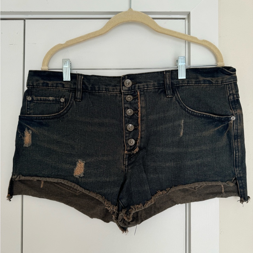 Free People cut off shorts.  Black denim stained.